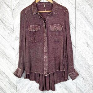 Free People One Of The Guys Oversized Waffle Button Down Shirt Size Medium